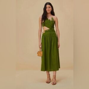 NWT Rare! Farm Rio Green Leaf Cut-Out Midi Dress